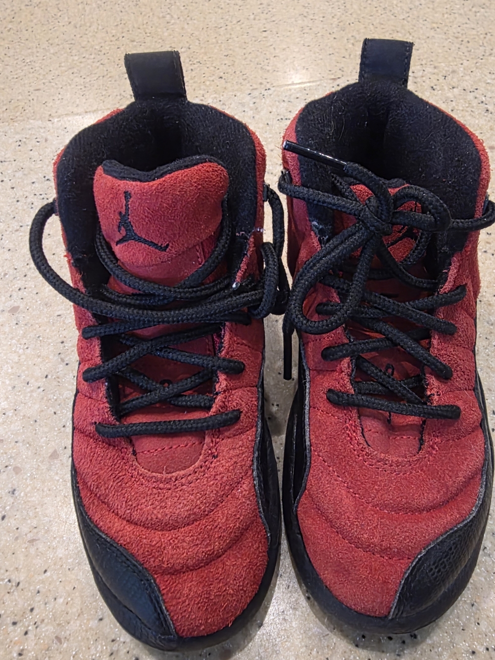 Jordan Kids Red and Black Suede High-Top Sneakers